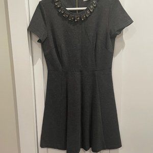 ELIZA J DARK GRAY FIT & FLARE DRESS, SS, SIZE 8, BEADED NECKLINE